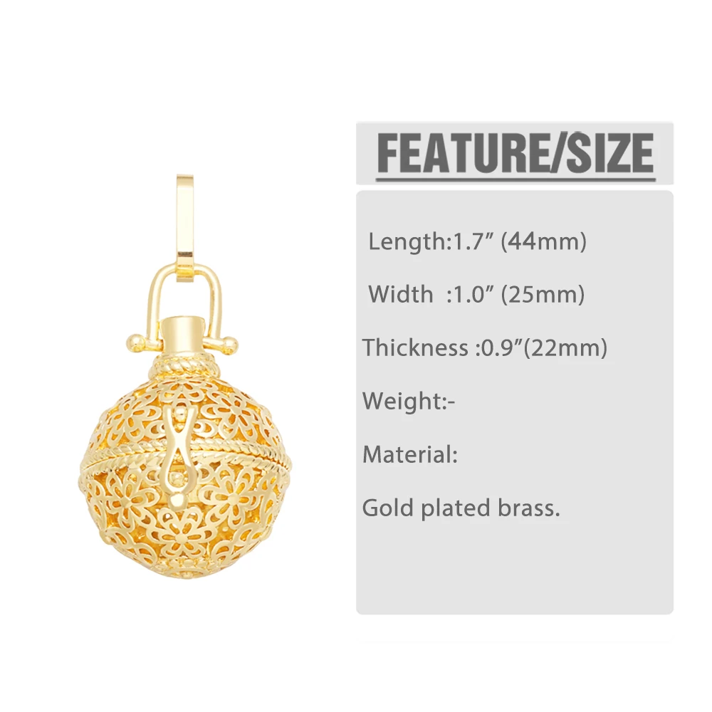 OCESRIO Chime Ball Pendant for Necklace Copper Gold Plated Essential Oil Diffuser Jewelry Making Supplies wholesale bulk pdtb172