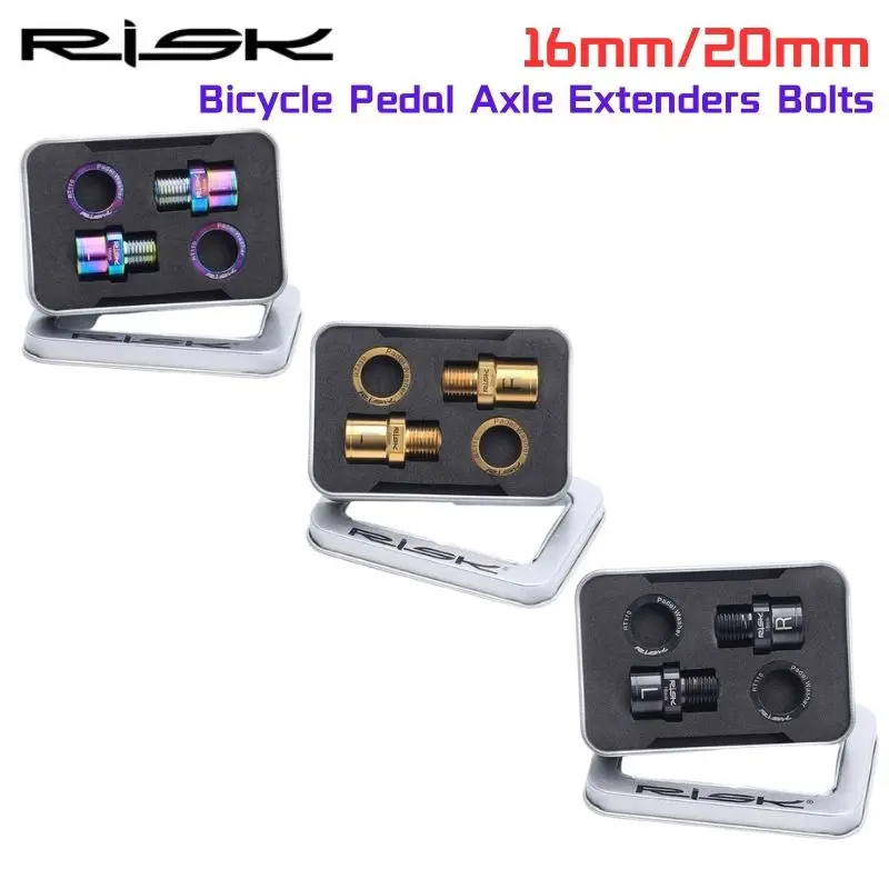 RISK 1 Pair 16mm/20mm Bicycle Pedal Axle Extenders Bolts Spacers Titanium Ti Alloy Pedal Axle Bolts For MTB Road Bike Pedals