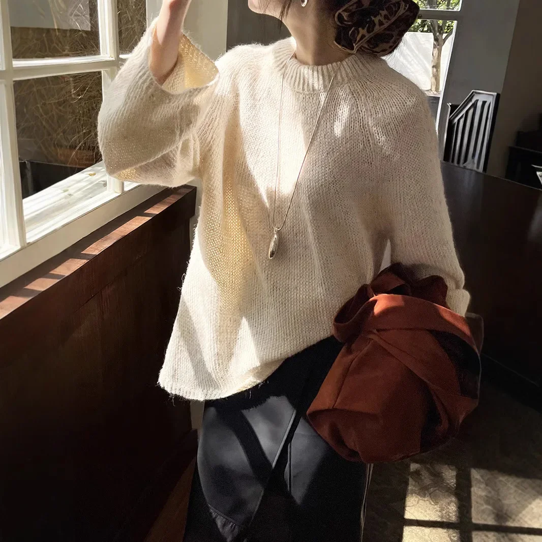 Autumn and Winter New Wool Korean Gentle Tencel Streamer Bow Lazy Sweater Women