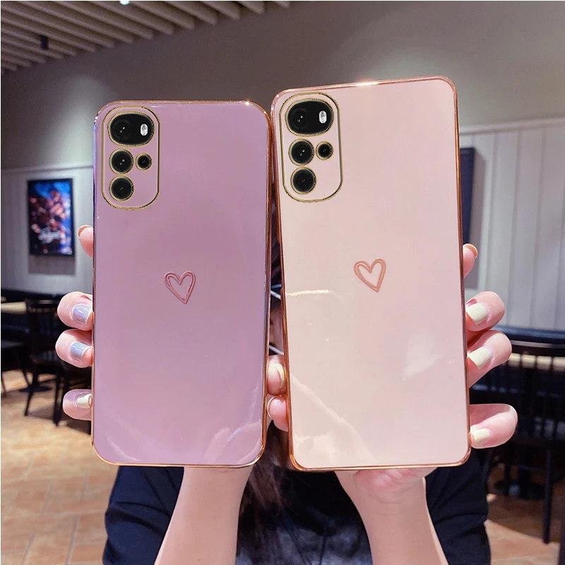 MotorolaG22 Love Heart Plating Silicone Phone Case On For Mototola Moto G22 MotoG22 MotorolaG 22 Luxury Girl Woman Used Cover