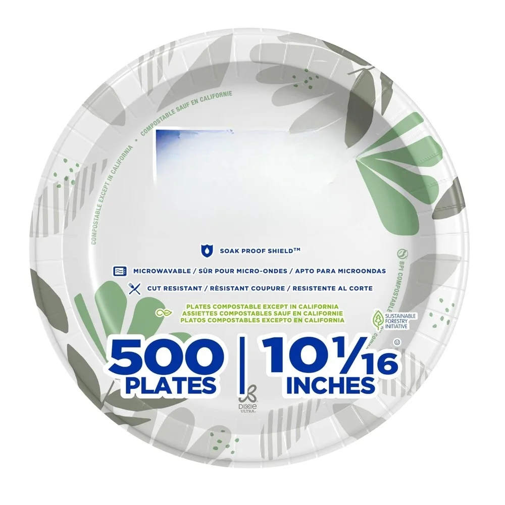 10 Inch Heavyweight Paper Plates Botanical Design Disposable Dinner Plates 500 Count Household Supplies