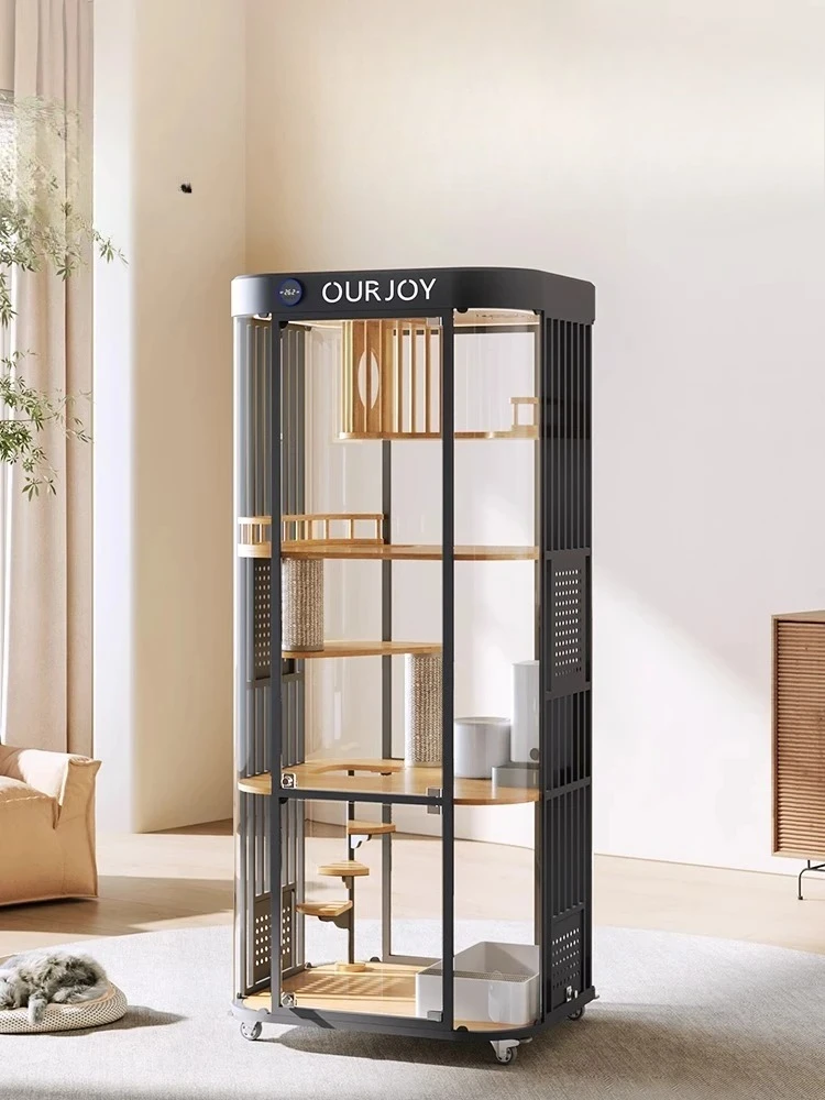 

Panoramic glass cat villa smart luxury home transparent curved cat cabinet smart cat nest solid wood
