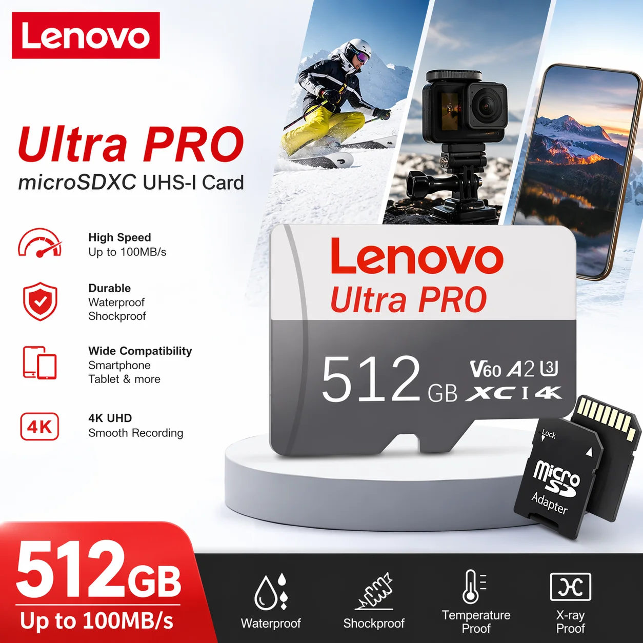 Lenovo 512GB Hot Sale Memory Card Class10 High Capacity U3 V30 Micro SD Card Multiple Sizes For Computer/Monitoring/Phone/Camera