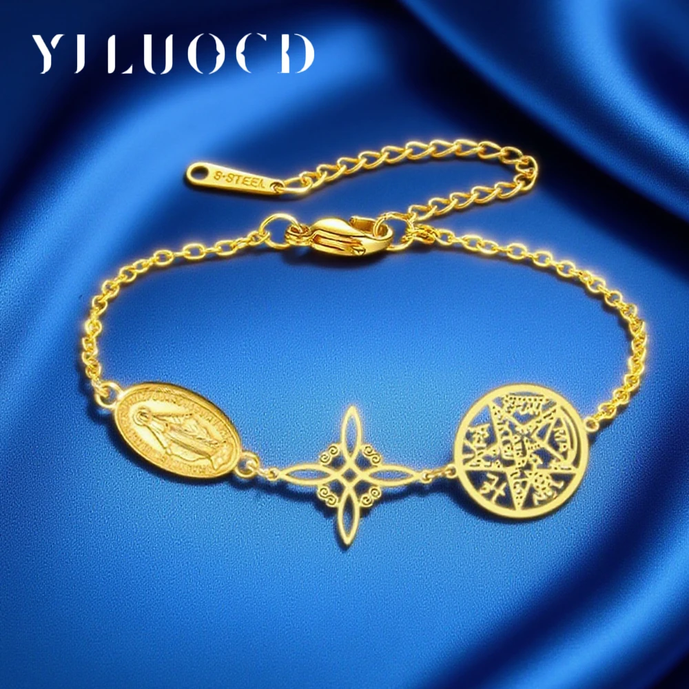 الفولاذ المقاوم للصدأ الثلاثي حماية سوار الساحرة عقدة مريم العذراء الخماسي Tetragrammaton ثلاثة أنواع تميمة مجوهرات للنساء #5