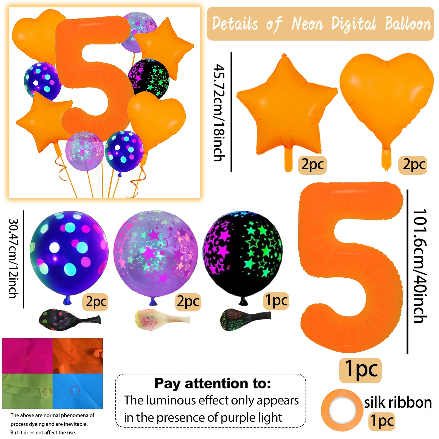 Neon-Fluoreszierender Ballon, 40 Zoll Fluoreszierender Oranger Digitaler Aluminiumfolienballon, Latexballon, Verwendet für Geburtstagsfeiern – Detail 10