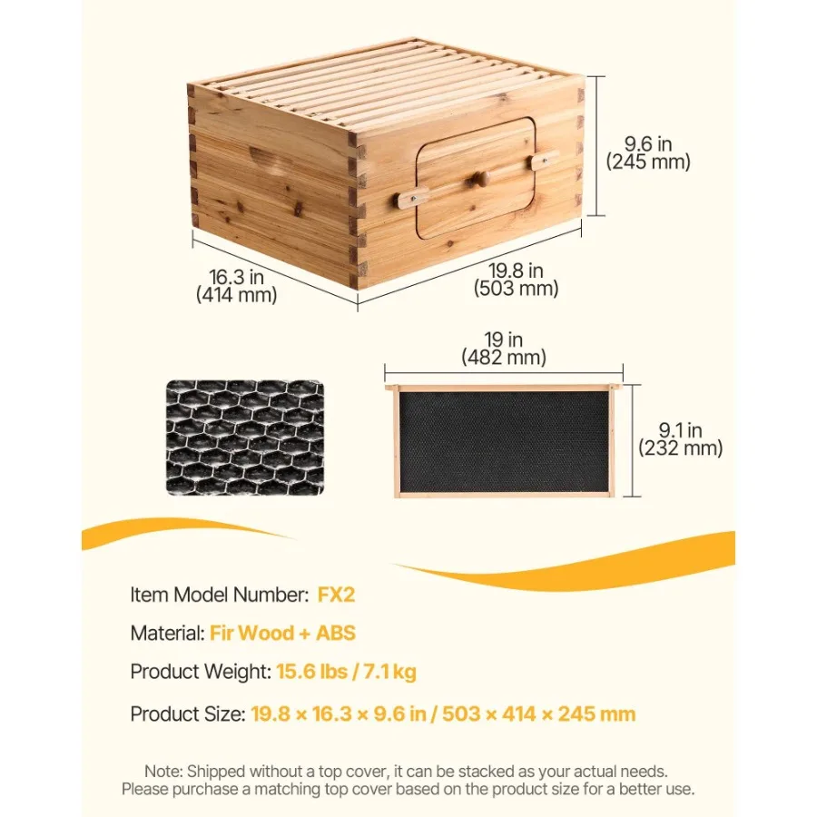 Bee Hive Deep Box Starter Kit 100% Beeswax Coated Natural Fir Wood Langstroth Beehive Kit with 10 Frames and Foundations Transp