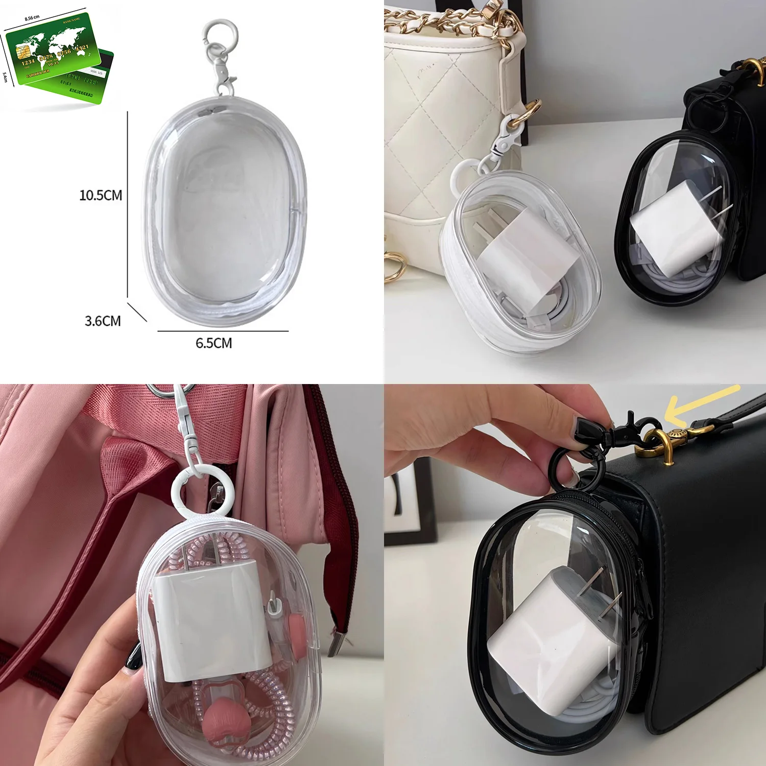 Round PVC Transparent Storage Box Data Cable Charger Earphone Storage Bag Portable Makeup Bag Jewelry And Cosmetics Organizer