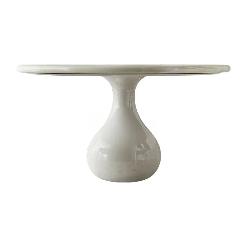 

Imported natural white ice jade marble dining table light luxury cream style solid wood round dining table