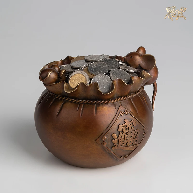 

Asia High grade decoration Handmade color COPPER Cornucopia treasure bowl Sculpture statue bring GOOD LUCK money business