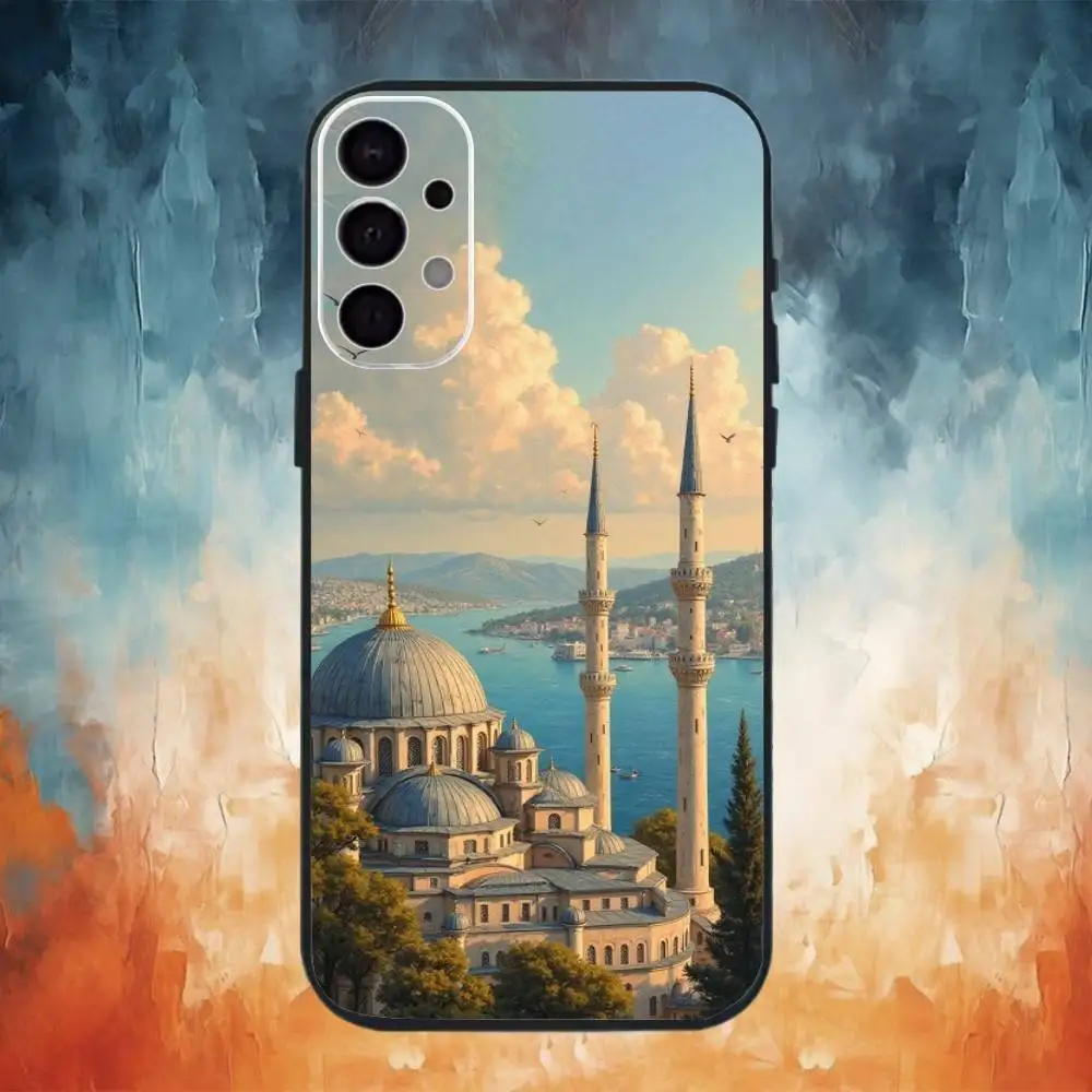 تركيا اسطنبول مشهد الهاتف حقيبة لهاتف سامسونج S25، S24، S21، S22، S23، S30، الترا، S20، زائد، Fe، ملاحظة، 10,9,5G غطاء أسود