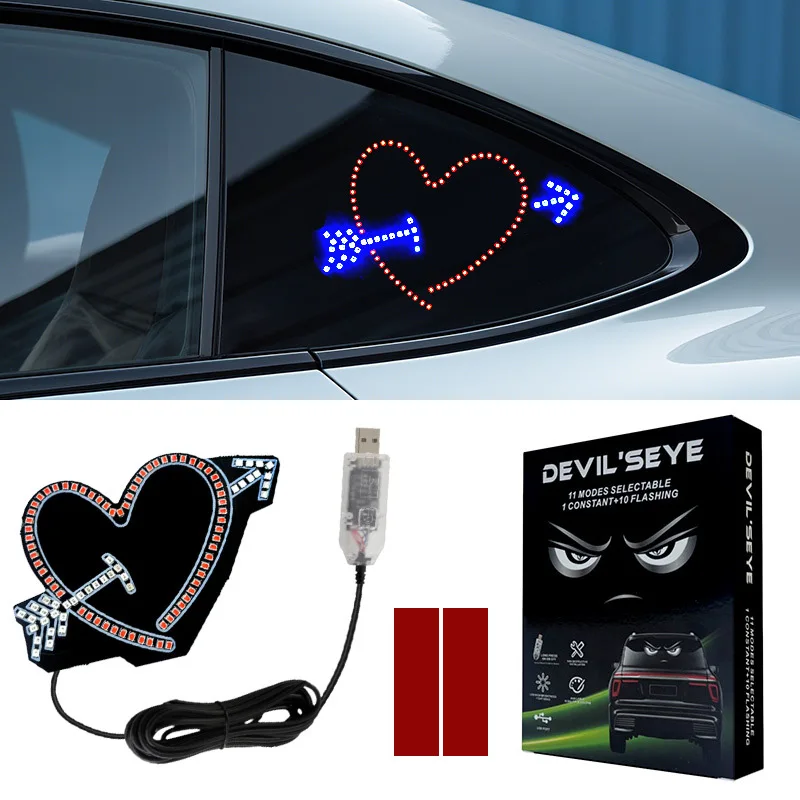 

Светодиодный декоративный светильник для окна автомобиля - беспроводной дизайн в форме сердца, красноватое свечение, трендовый светильник для заднего окна для романтической атмосферы