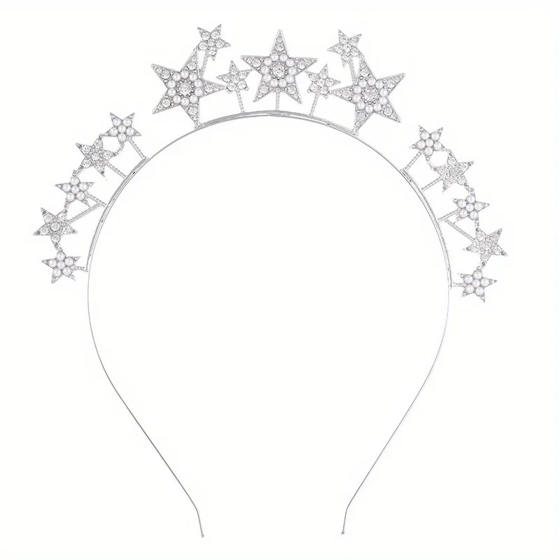 Women Star Hair Hoop Metal Wedding Halo Crown Baroque Princess Crystal Hairbands Party Birthday Heart Hair Accessories Valentine