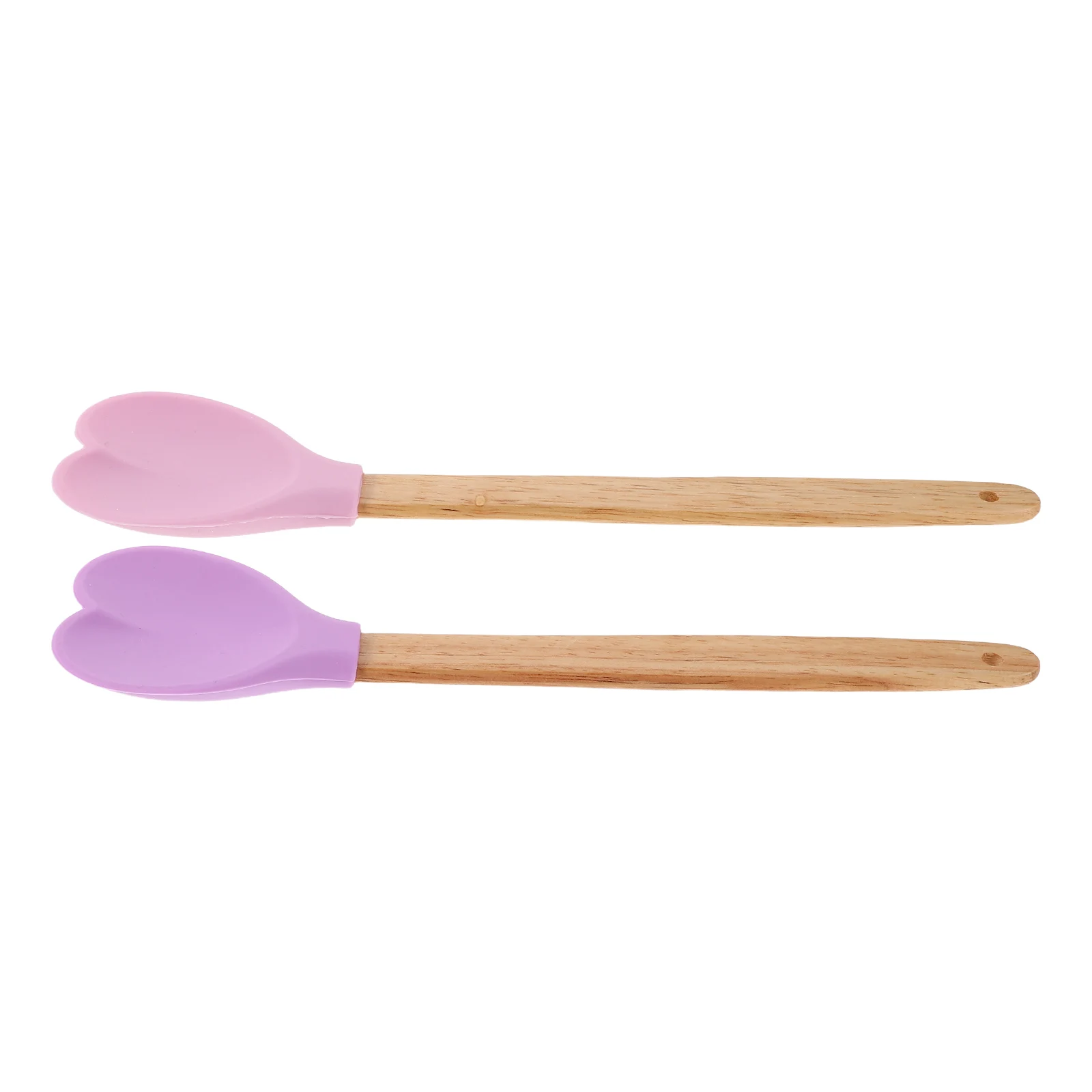 

2 Pcs Silicone Kitchenware Set Cream Spreader Cake Spatula Mixing Spoon Heart Wooden Shaped Frosting