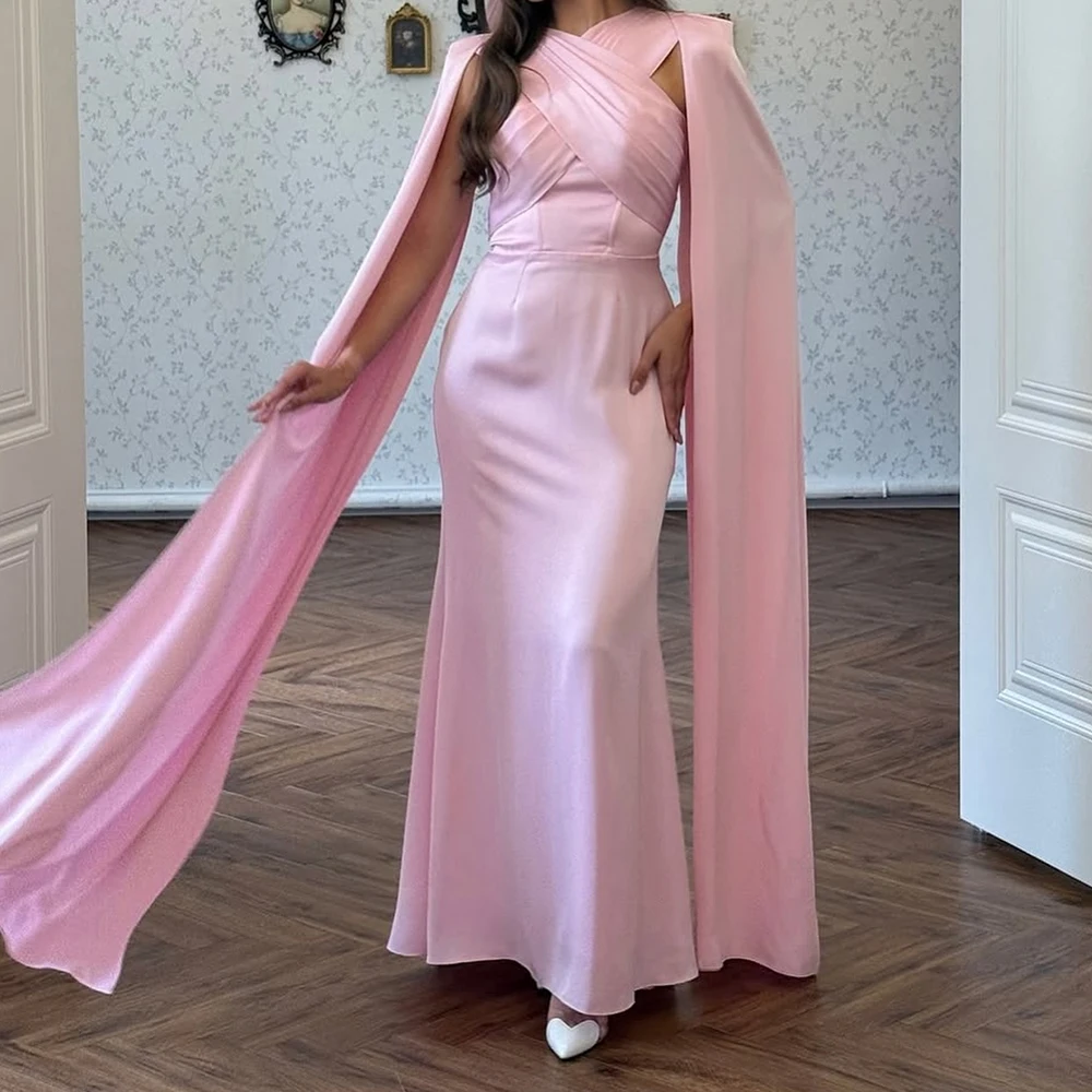 

Customized A-line Evening Dresses Floor-length V-neck Sleeveless Prom Gown Simple Fashion Pleat Stole Draped Casual Party Gown