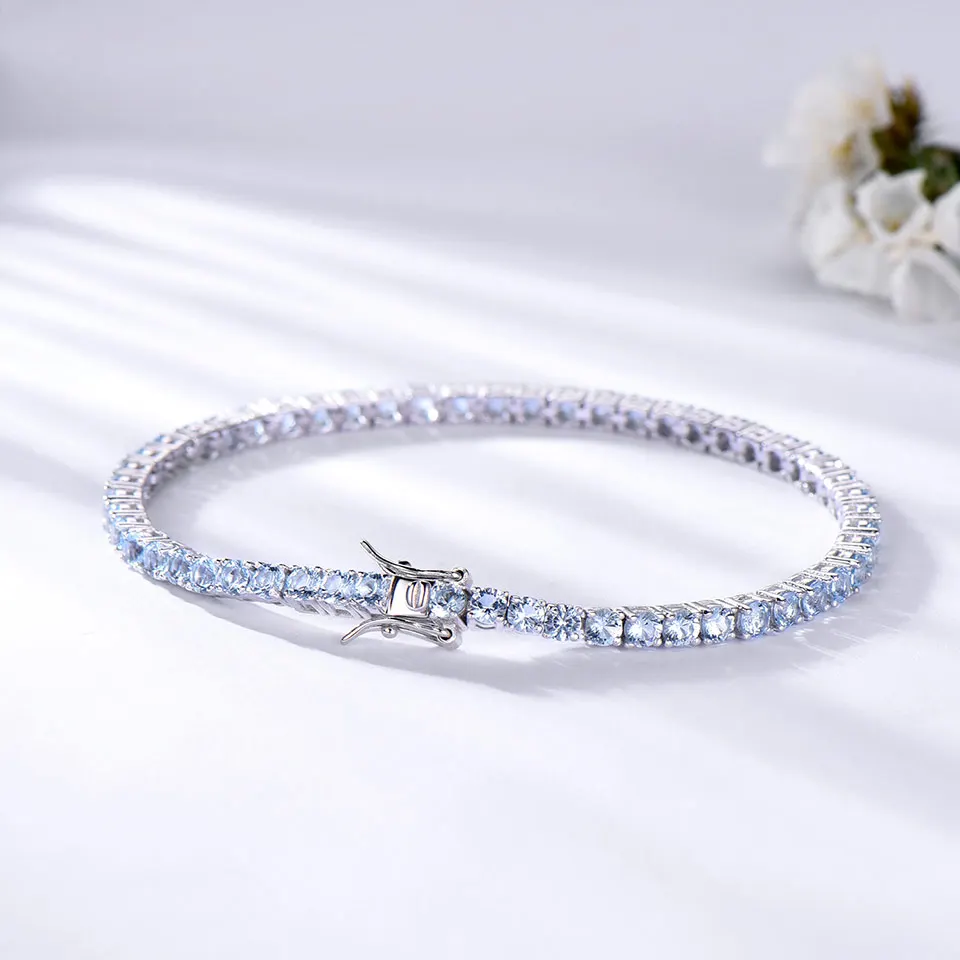 2mm Tennis Bracelet Blue Bracelets for Women S925 Sterling Silver Bangle Hip Hop Fashion Jewelry