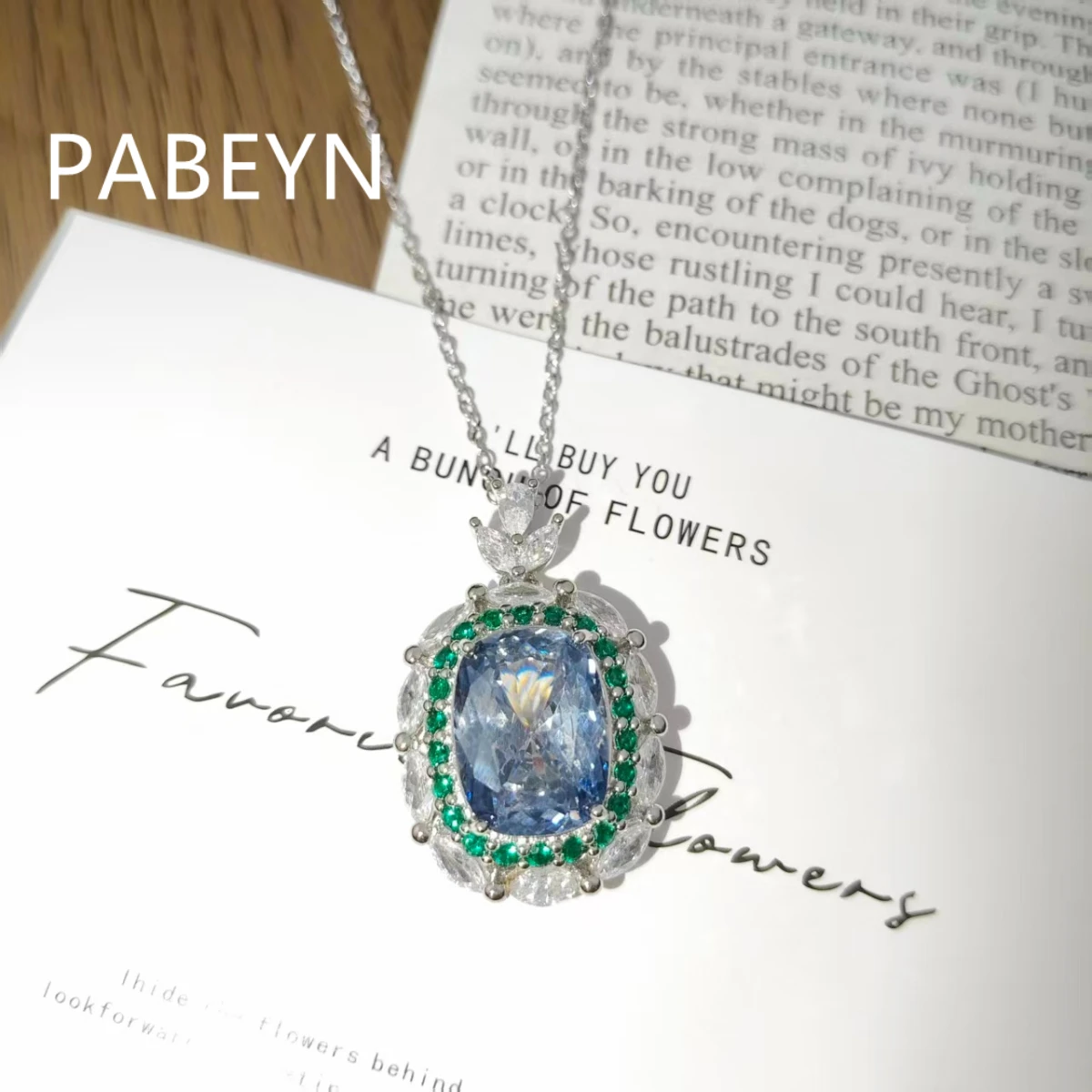 925 Sterling Silver Fashion Classic Fat Rectangular Paraiba Zircon Pendant Necklace Birthday Anniversary Gift Ladies Jewelry
