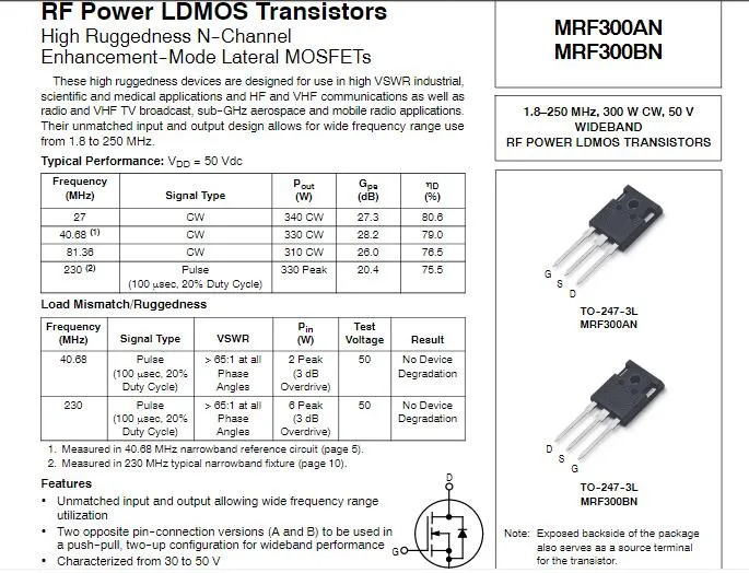 MRF300BN  MRF300 WIDEBAND RF POWER LDMOS TRANSISTORS  New Original 1pcs/LOT