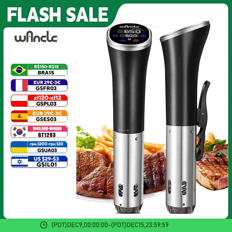 Wancle Vacuum Sous Vide Cooker IPX7 Waterproof Heater Immersion Circulator Slow Cooker with Digital Display Reservation Function