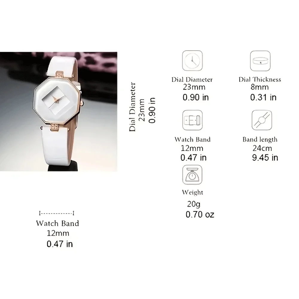 1 قطعة مؤشر مضلع عادية كوارتز ساعة فاخرة حجر الراين التناظرية بولي Leather ساعة يد جلدية و 5 قطعة مجموعة مجوهرات ، هدية لأمي/لها