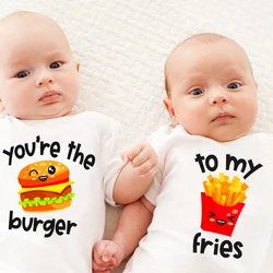 You Are The Burger To My Fries Twins Brother Romper Cute Printed Outfit Clothes Sister Girls Short Sleeve Bodysuit Holiday Gifts