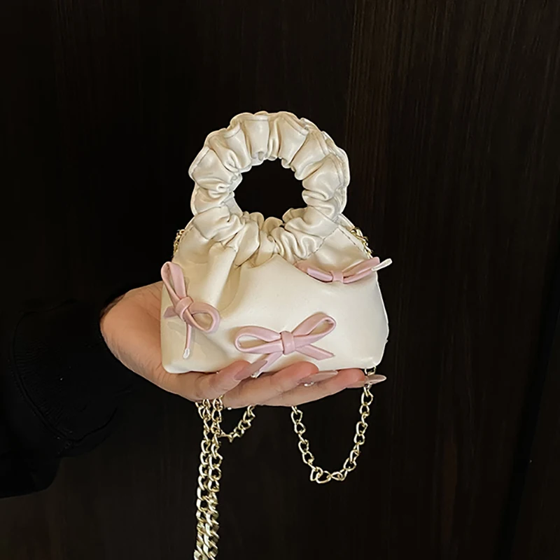 

Korean Bow Mini Handbags For Girls Trendy Versatile Chain Women's Crossbody Bags Textured Cute Square Children's Coin Purses