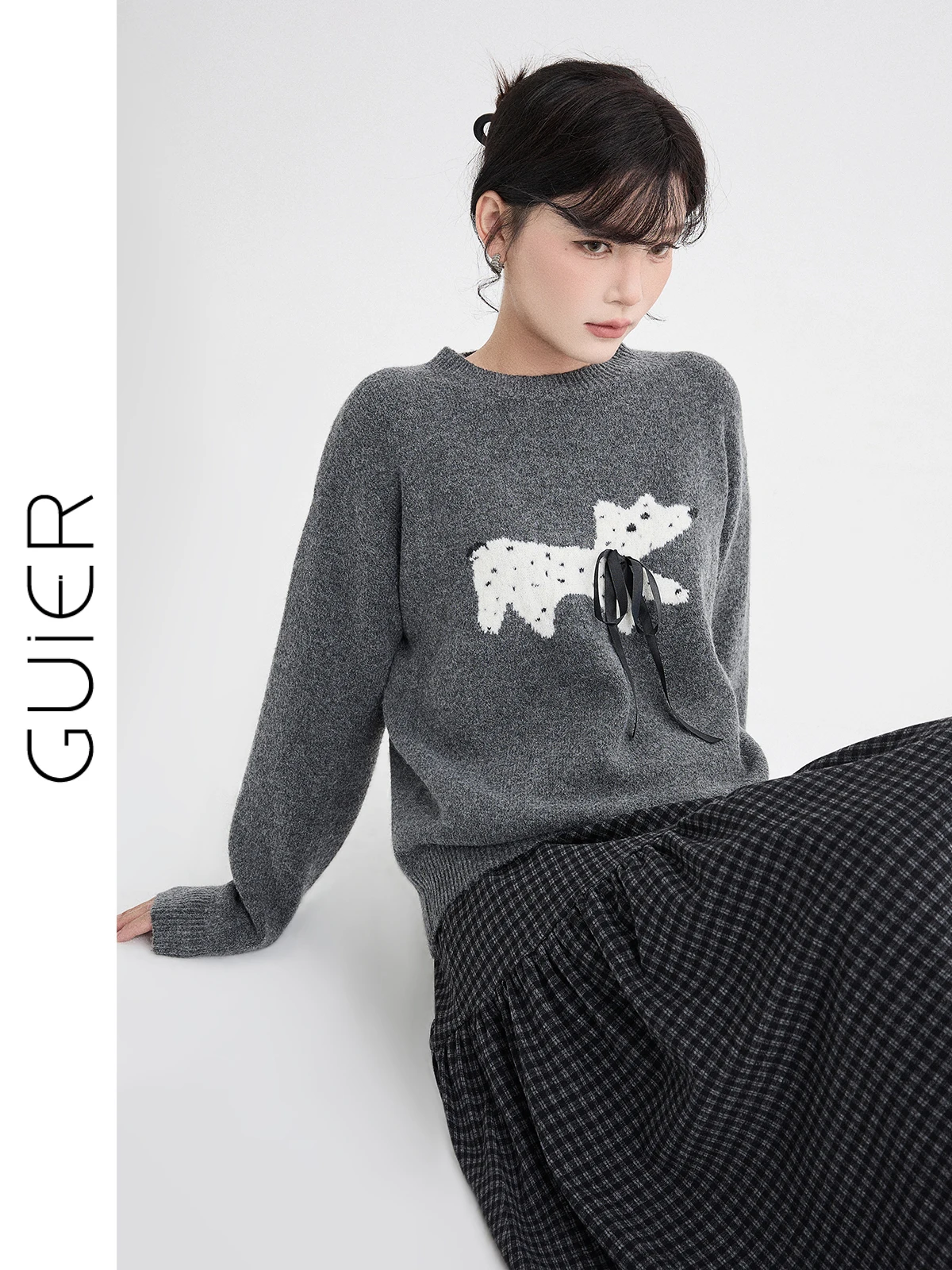 

Женский вязаный свитер Guier с круглым вырезом, тай-дай, повседневный, свободного кроя, с длинными рукавами, весна 2026, новинка, с цветочной вышивкой, топ