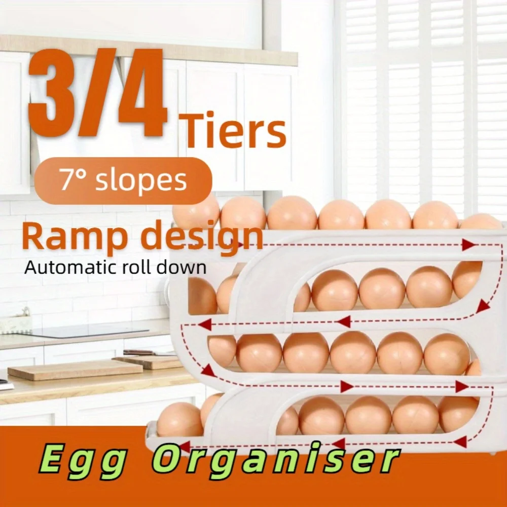 1Pc 3/4 Tier Egg Dispenser, Automatic Rolling, Easy To Clean Ideal for Kitchens and No Need To Worry About Storing Them