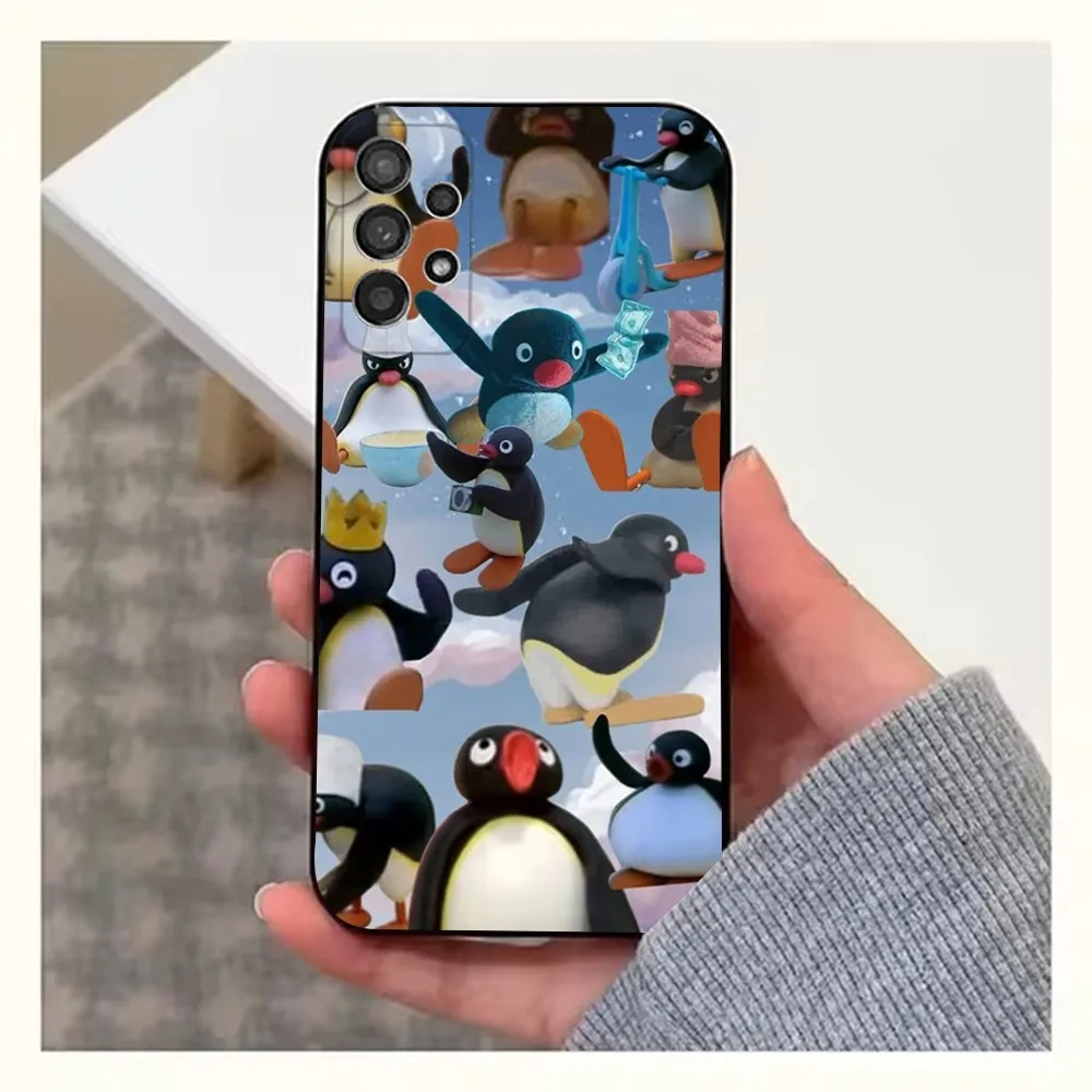 Cartoon Pingu Penguin Phone Case For Samsung S25,S24,S23,S22,S20,S21,S10,Ultra,Plus,Lite,FE,Soft Silicone Black Cover