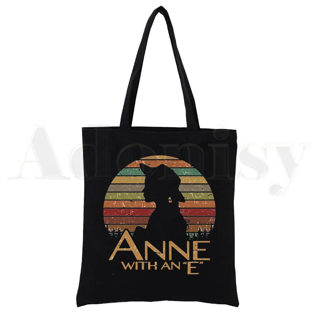 آن شيرلي جرين جابلز أسود أسود جرافيك مطبوعة قماش حقيبة كتف أنثى Harajuku مضحك صديقة للبيئة للمتسوق #3