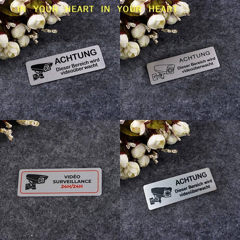 【X】1pcs Aluminum Watch Video Surveillance Warning Sign Private Camera Surveillance with Sticker With Tape