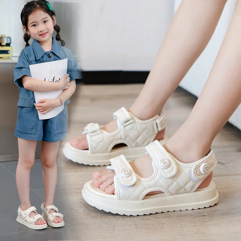 

Girls Sandals Children Princess Shoes 2024 Summer New Kids Small Fragrance Soft-soled Sports Beach Sneakers Baby Velcro Sandals