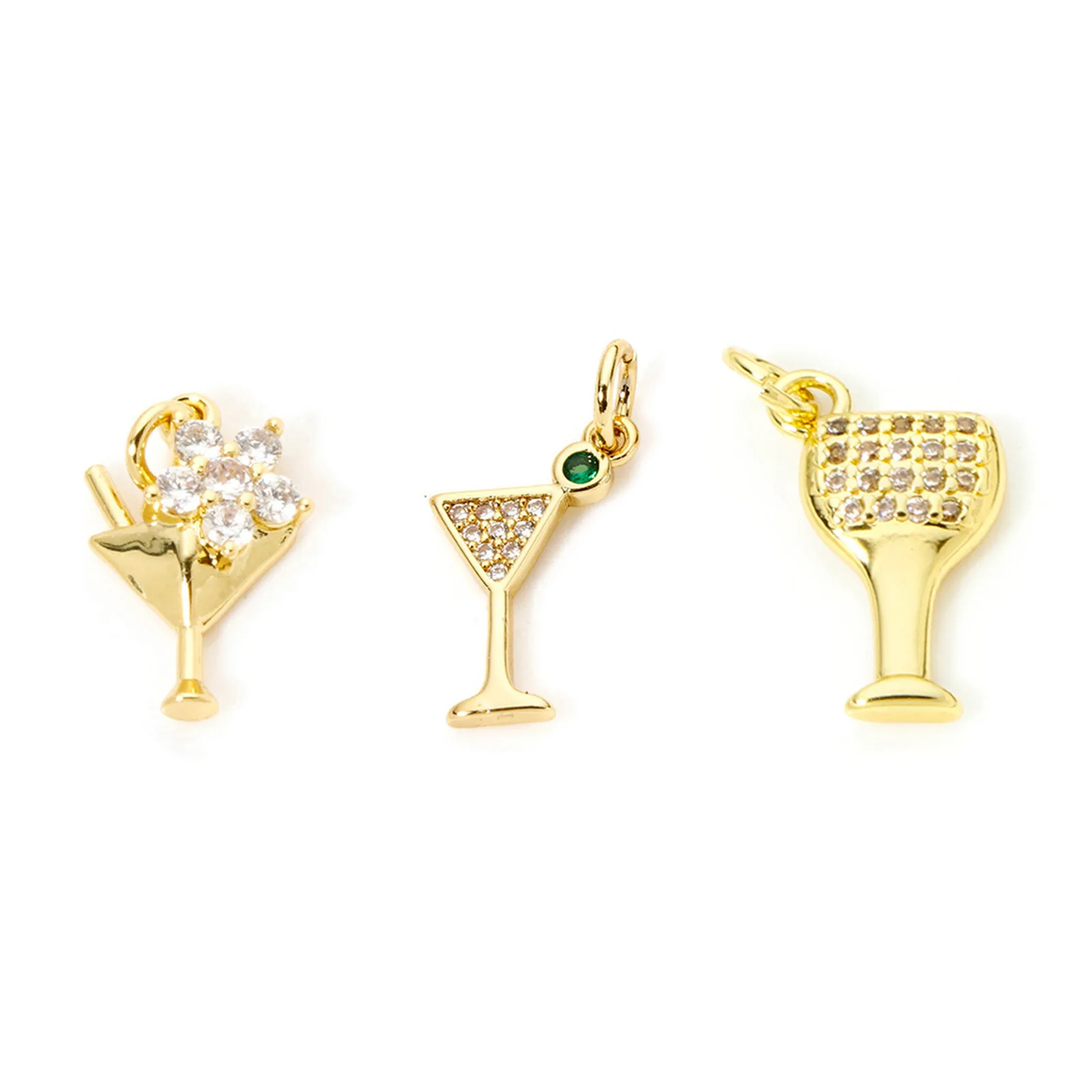 2 Piece Brass Charms 18K Gold Plated Wine Glass Transparent Cubic Zirconia Pendant For DIY Neckalce Jewelry Making Findings