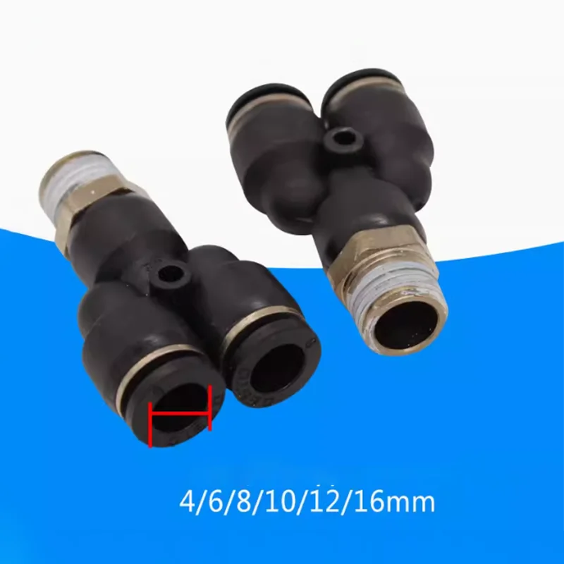 PX Black High-quality Pneumatic Quick Connector PU Hose Air Pipe 4 6 8 10 12mm Y-shaped Tee External Thread BSPT1/4 1/2 1/8 3/8