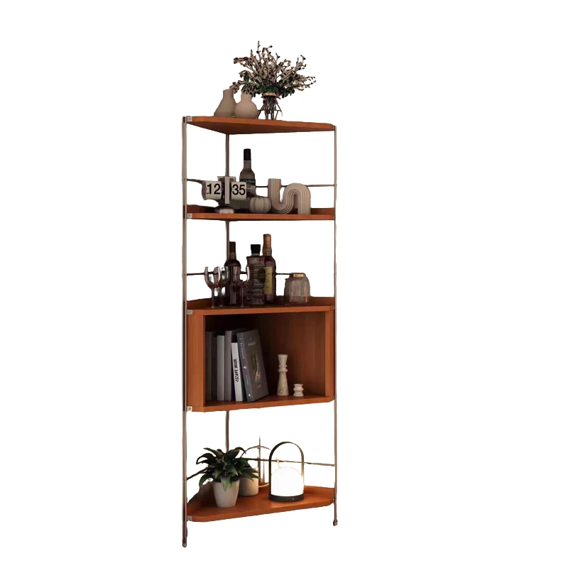 

Corner shelf Solid wood against the wall Triangular narrow bookcase Ancient style