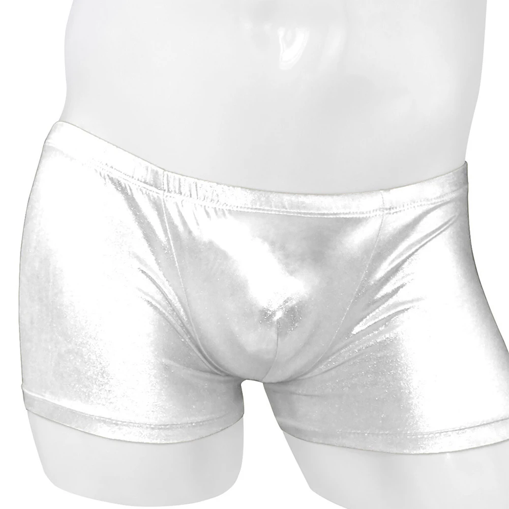 Men Seamless Boxer Briefs Shorts U Convex Pouch Underwear Shorts Trunks Breathable Underpants Faux Leather Boxers