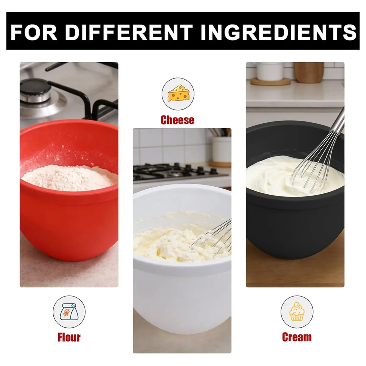 

НОВИНКА 2026: Силиконовые вкладыши для миксера с крышками, аксессуары и насадки для выпечки (6 шт., красный+белый+черный)
