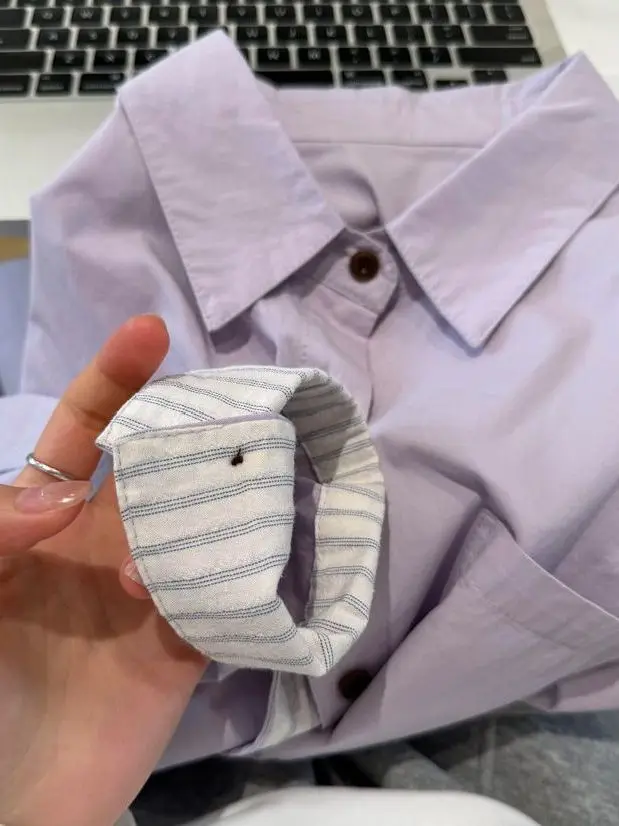 

Весна 2026: Новая женская модная корейская верхняя одежда свободного кроя, фиолетовая, с эффектом похудения, в стиле пэчворк, с длинным рукавом и воротником