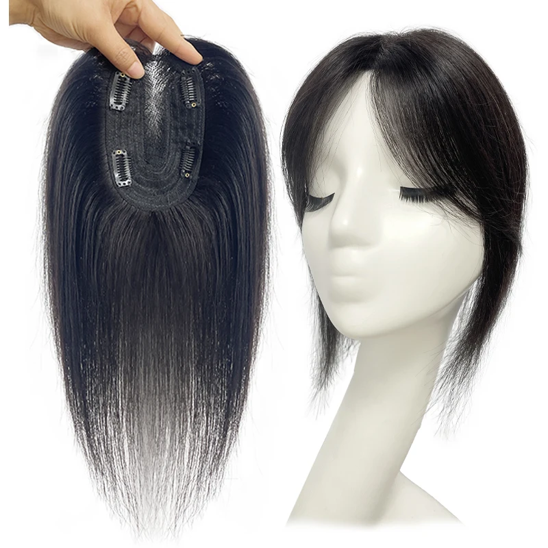 10 inch 100% Menselijk Haar 9*14 cm Haarnetje Clip in Haar Topper Extension Top Pruik Stuk voor Vrouwen met Dunner wordend Haar