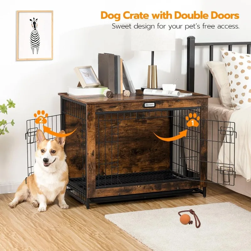 Dog Crate Furniture, Large Dog Kennel,  Home and Indoor Use, Table for Medium/Large/Small Dog, Rustic Brown BF802GW03G1