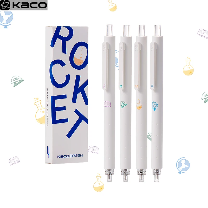 Kaco Rocket 4Pc/Lot Gel Ink Pen Retractable Ballpoint Pens 0.5MM Black Ink Fine Point Caneta Pучки Office Accessories for School