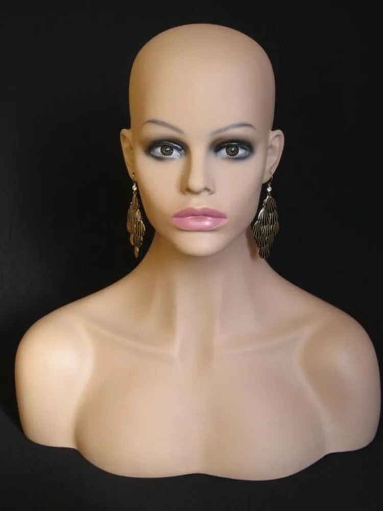 Manekin damski, plastikowy biust, głowa manekina z ludzkich włosów do peruki, Model na pół klatki piersiowej, M00508, moda, 56cm — zdjęcie 2