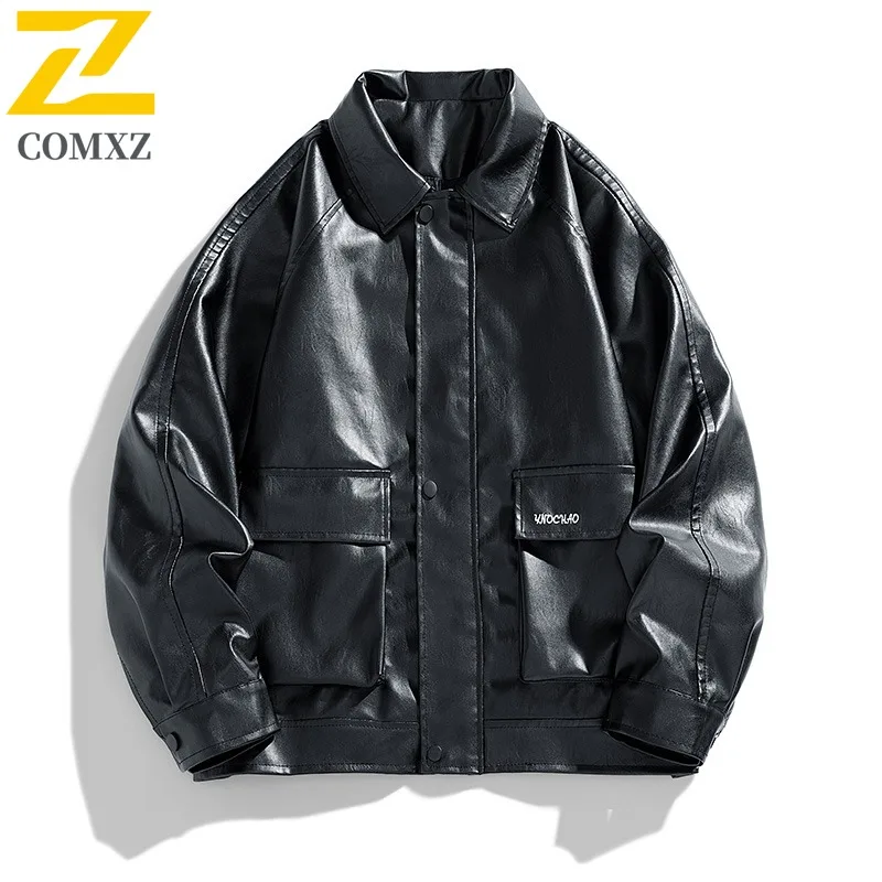 

COMXZ Мужская кожаная куртка в американском стиле, легкое мотоциклетное пальто, 2025 г., повседневные ветрозащитные износостойкие осенние куртки для путешествий