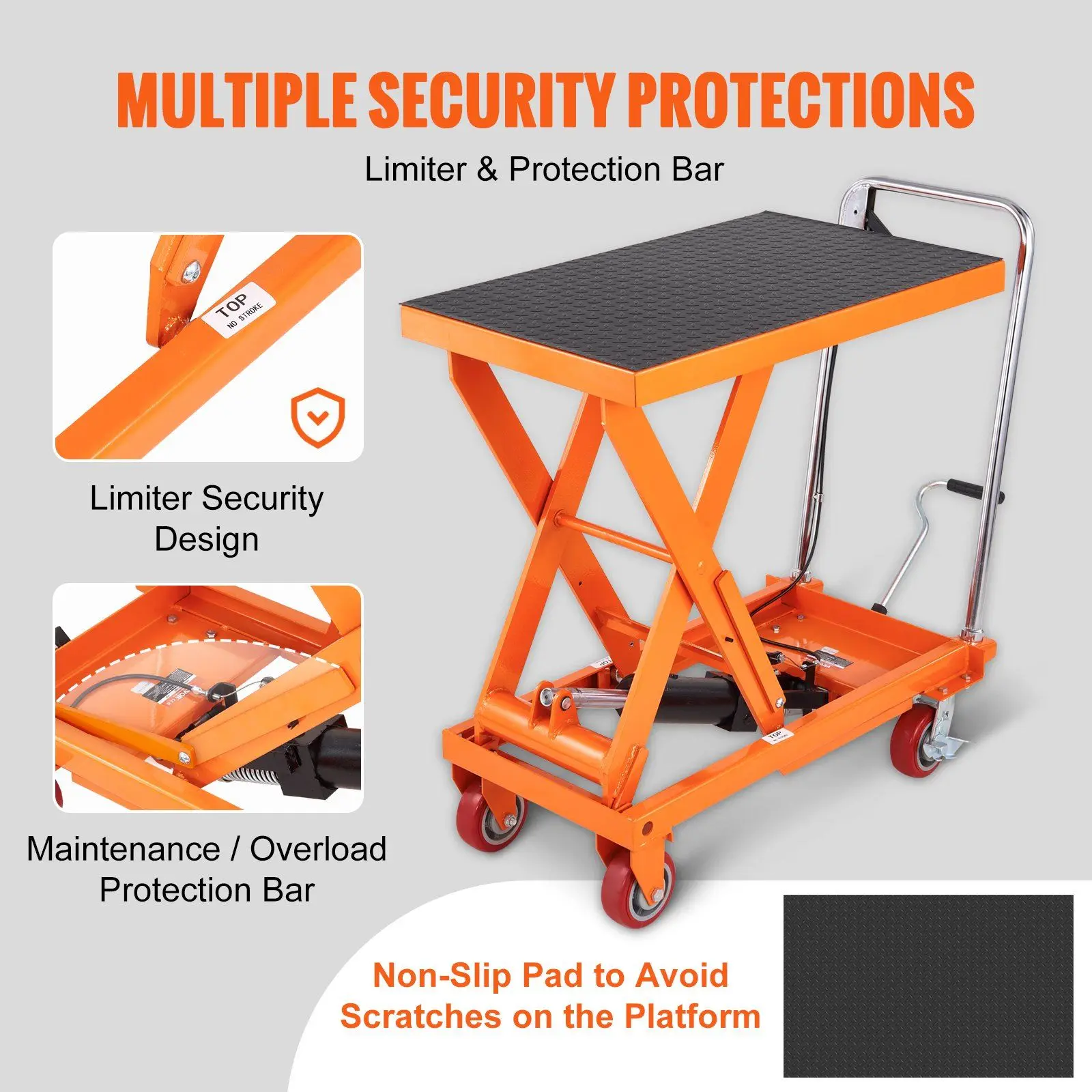 Hydraulic Lift Table Cart, 1100lbs Capacity 35.4" Lifting Height, Manual Single Scissor Lift Table with 4 Wheels and Non-slip