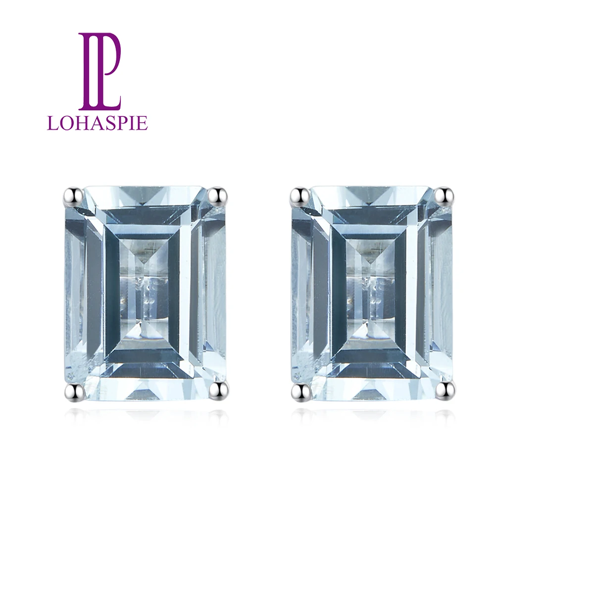 LP Aquamarine 3.076CT Stud Earrings 14K White Real Gold Natural Gemstone AAA Color Earrings Fine jewelry For Women's Best Gift