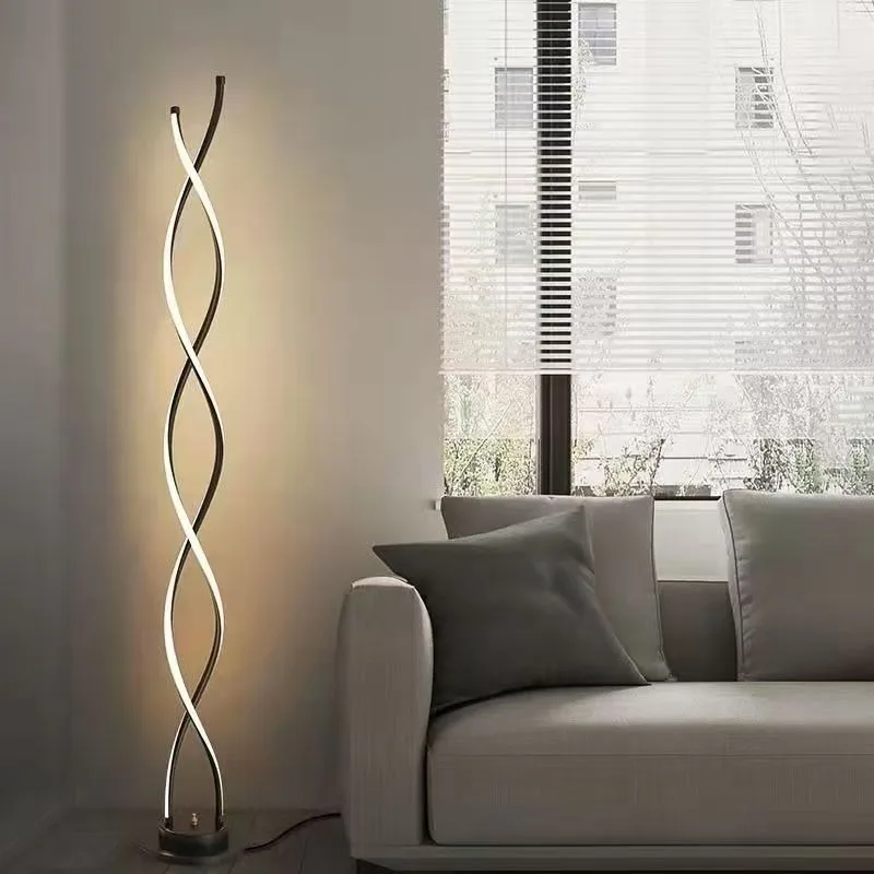 European Minimalist Spiral Aluminum Floor Lamps Metallic Luster Creative Bedroom Study Parlor Cafe Interior Vertical Floor Light