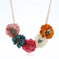 Bohemia Flower Charm Necklaces Multicolor Rose Floral Choker Collars Chain Necklace For Women Bridal Wedding Jewelry Accessories