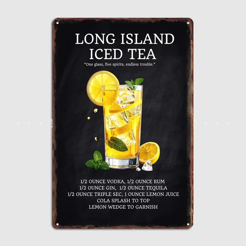 Long Island Iced Tea Recipe Drink Poster Retro Metal Custom Sign Pub Club Room Decoration Bar Posters Indoor Home Wall Decor