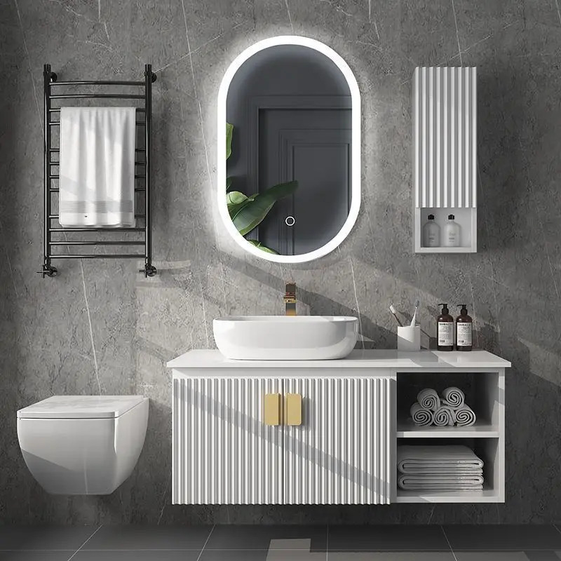 Light luxury smart bathroom wash face and hands wash table set rock slab integrated