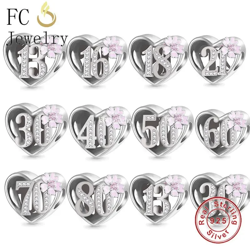 

Fit Original Pan Charms Bracelet 925 Silver Blooms Flower Number Birthday Anniversary 13th 30th Bead For Making Berloque DIY