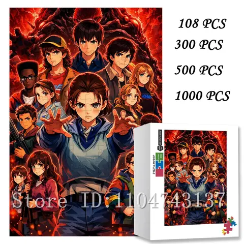 108/200/300/500/1000/1500 Pcs Stranger Things Manga Art Puzzle High-Quality Tv Show Inspired Jigsaw for Adults & Teens